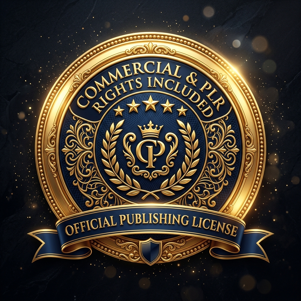 Official Commercial and PLR Rights Included — gold and navy seal confirming publishing rights included with PuzzleBook Creator AI